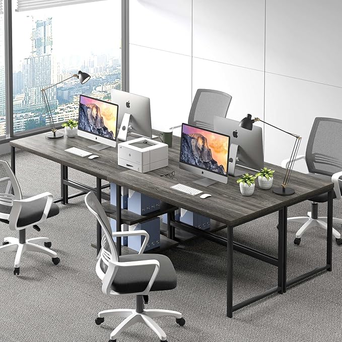 FOLUBAN Home Office Desk, Modern Computer Desk with Storage Shelf, Wood Study Writing Gaming Table for Bedroom Living Room, Industrial Dark Gray, 53 Inch