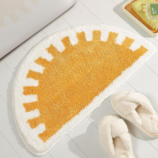 TRUEDAYS Bathroom Rugs Sun Bath Mat, Half Circle Cute Sunrise Bath Mat Soft and Fluffy, Water Absorbent Bath Rug Machine Washable Bathroom Mat