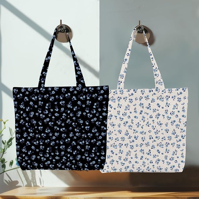 Decohim Multiple Packs Floral Japanese Print Canvas Tote Bag Reusable Grocery Bags Gifts for Women Girls Birthday Christmas