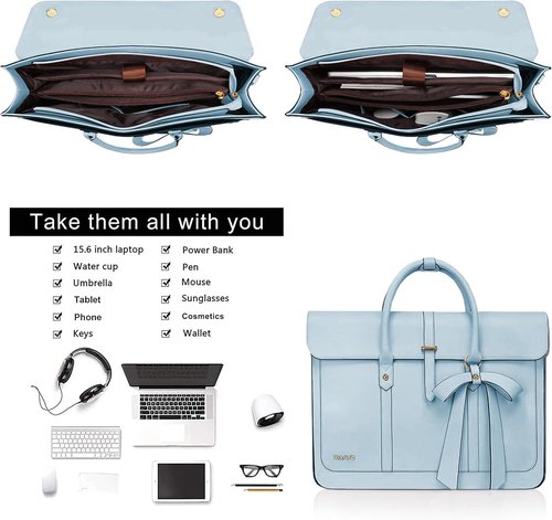 MOSISO Laptop Bag - Stylish 15-15.6 Inch PU Leather Convertible Backpack & Messenger Bag | Air Blue