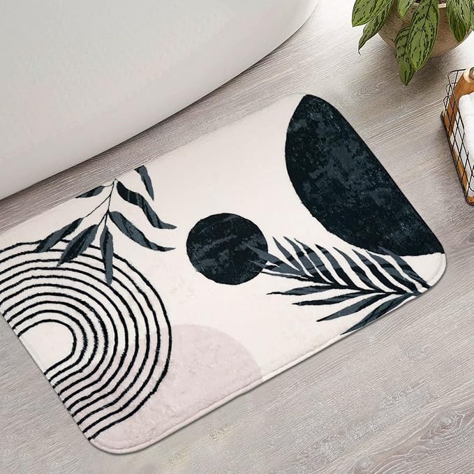 Bathroom Rugs Black and White Boho Bath Mat, Small Cute Bath Mat Non-Slip Soft Washable Bathmat Shower Rug for Bathtub Boho Decor