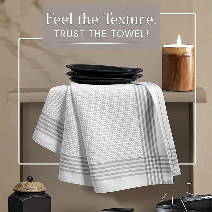 Waffle White & Multi Colors Kitchen Towels 4 Pack, 100% Cotton, 16x26 inches, Quick Dry Dishcloths, Ideal Dish Towel for Drying, Wiping - Lavender, Lemon Green, Beige, Light Grey