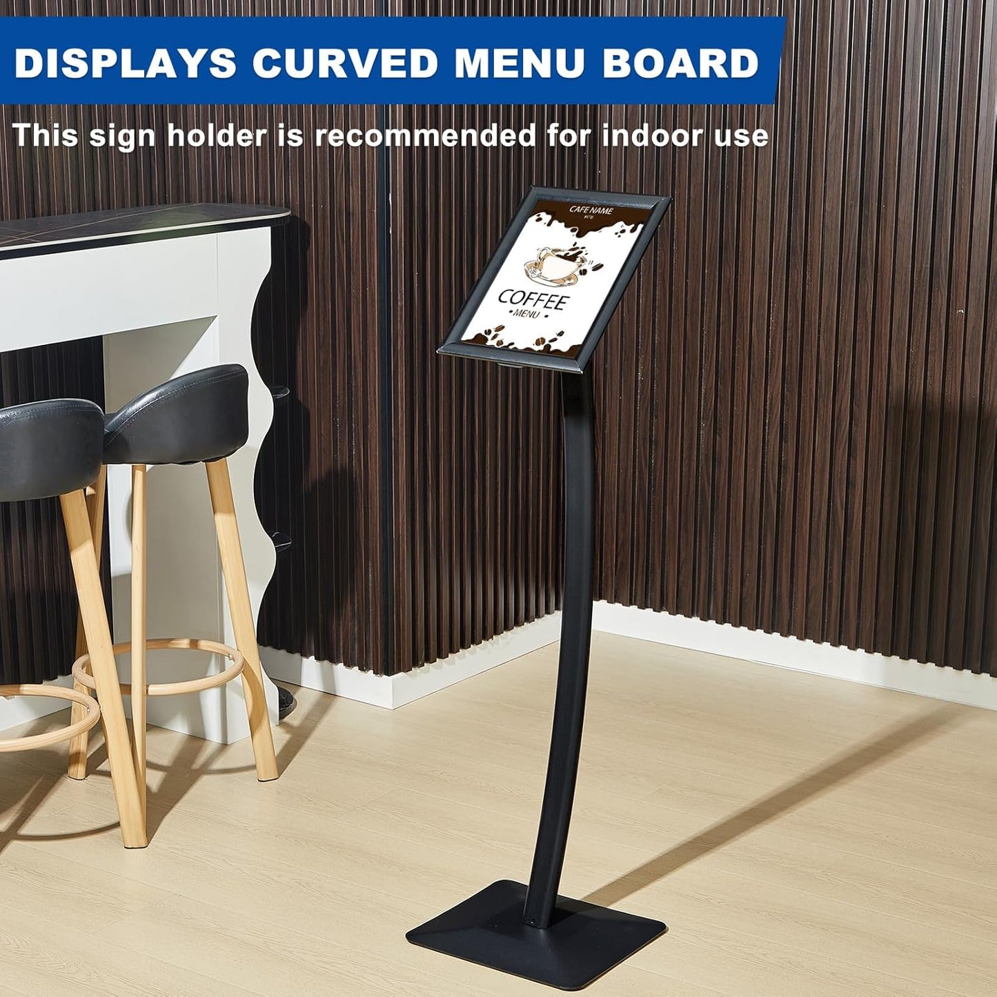 Yaocom Curved Menu Board - Heavy Duty Floor Stand Sign Holder | 8.5 x 11 Inches, Black Aluminum Alloy
