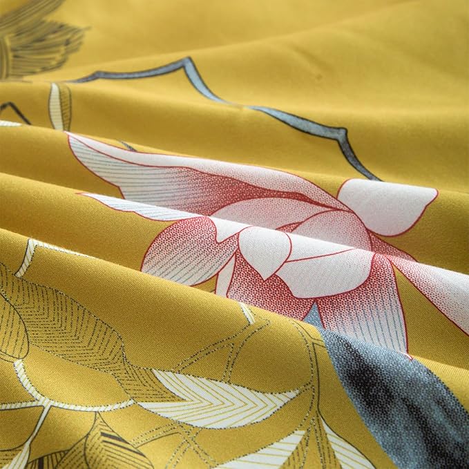King Comforter Set Flowers 3 Pieces Soft 3D Bedding Comforter Tree Branches Flowers Birds Print Botanical Comforter Set for All Seasons 1 Comforter and 2 Pillowcases (Birds, King)
