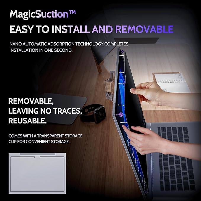 Peslv Privacy Screen for 13.5 Inch Surface Book 3/2/1, MagicSuction™ Removable Anti Spy Black Protector, Glare Blue Light Filter for Microsoft Laptop Computer Monitor