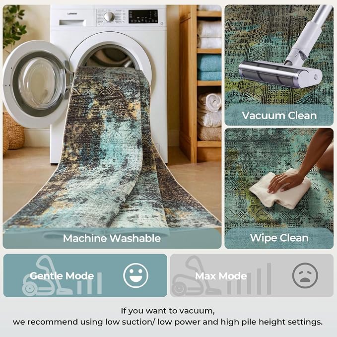 Kokia Abstract 8x10 Area Rugs Living Room Washable Dark Green Low Pile Non-Slip Indoor Decor Carpet Foldable Stain Resistant Ombre Rugs Bedroom Dining Room, Oslo Moss