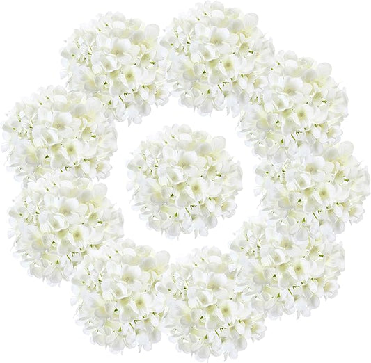 10PCS Silk Hydrangea Heads with Stems Artificial Flowers for Wedding Party Home Decor (Off White), One Size Off