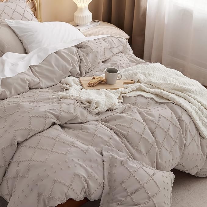 Bedsure Boho Twin Duvet Cover Size - Linen Breathable & Soft Boho Bedding, Machine Washable Comforter Cover for All Seasons, Includes 1 Duvet Cover 68"x90" with 1 Pillow Sham & Zipper Closure