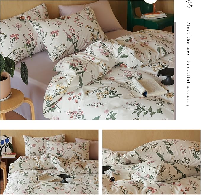 HighBuy Vintage Floral Comforter Set King Pink Yellow Botanical Coquette Bedding Comforters with 2 Pillowcases Women Girl Cottagecore Bedding Sets - 1 Fluffy Comforter 2 Pillow Shams