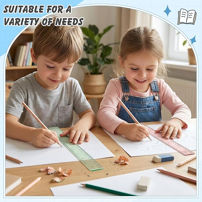 ForraFun 60 Pcs Plastic Clear Rulers 12 Inch, Transparent Assorted Color Ruler Bulk, with Imperial and Metric Scales for Home Office Supplies, Available in 6Colors(Rainbow)