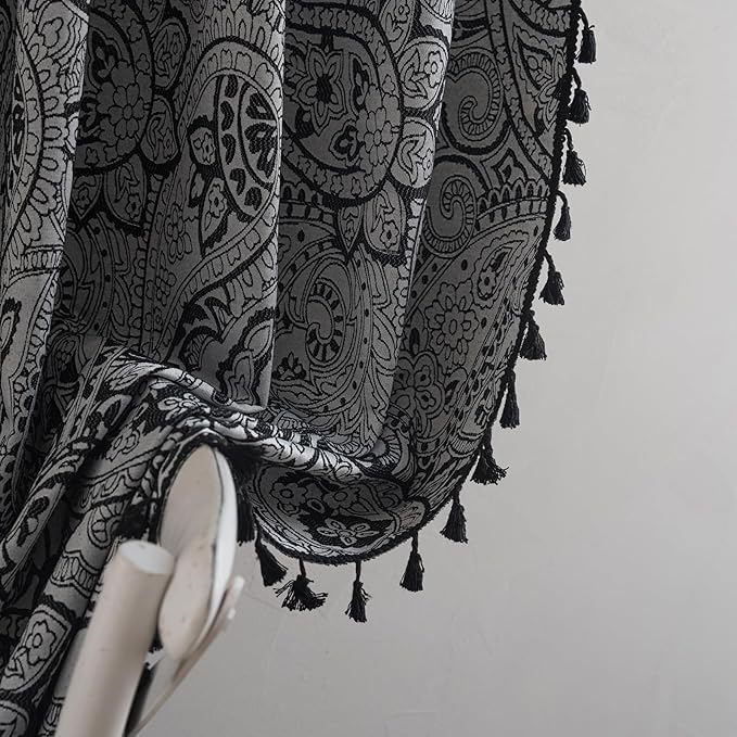 ENJOYBRIDAL Black Paisley 84 Inch Curtains for Bedroom Semi Sheer Drapes Light Filtering Living Room Rod Pocket Floor Length Window Curtains 2 Panel Sets Farmhouse Printed Jacquard Window Treatments