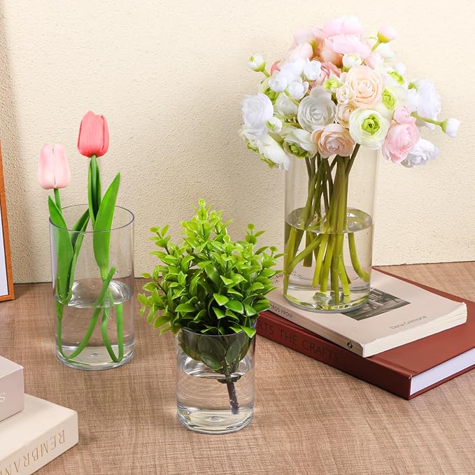12 Pack Cylinder Vases for Centerpieces 4, 6, 8 Inch Tall Acrylic Cylinder Clear Flower Vase Set Home Decor Centerpiece Table Clear Flower Vase Decorations for Table Shelf, Party, Wedding