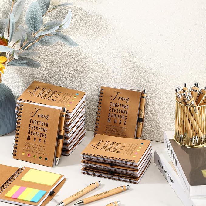 Jetec Inspirational Notebooks Bulk Spiral Notebook with Sticky Notepad Motivational Pens Valentines Day Gifts for for Employee Coworker Nurse Staff Teacher Nurse Volunteer(12 Sets,Team)