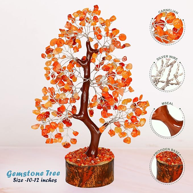 Carnelian - Crystal Tree - Gemstone - Crystal Bonsai Tree - Feng Shui - Money Crystal Stone - Crystal Tree of Life Decor - Crystal Gift - Spiritual Decor - Rock Tree - Chakra Stone