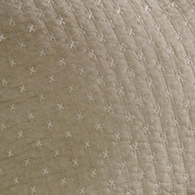 Levtex Home Cross Stitch Reversible Twin XL/Twin Quilt Set (68x86in) with 1 Pillow Sham (26x20in) - Stitch Texture - Taupe - Cotton Twin/Twin Size Quilt Bedding Set - Lightweight, Soft, Pre-Washed