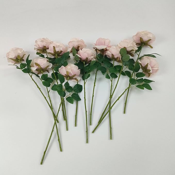 ATFL Silk Floral Pink Roses, 12 Pcs Fake Pink Flowers Fake Roses Artificial Flowers Bulk,Floral Diameter 4'', Artificial Fake Silk Rose with Stems for Wedding,Floral Diameter 4''(Fall Pink)