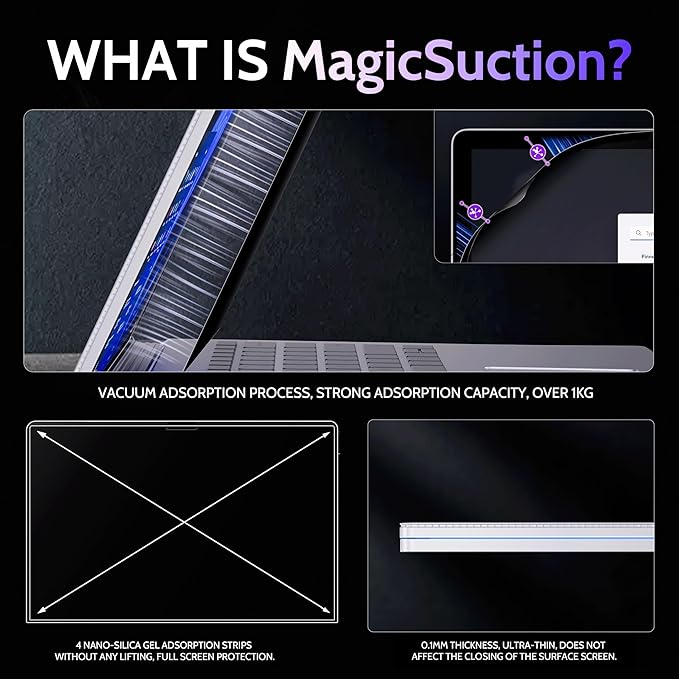 Peslv Privacy Screen for 13.5 Inch Surface Book 3/2/1, MagicSuction™ Removable Anti Spy Black Protector, Glare Blue Light Filter for Microsoft Laptop Computer Monitor