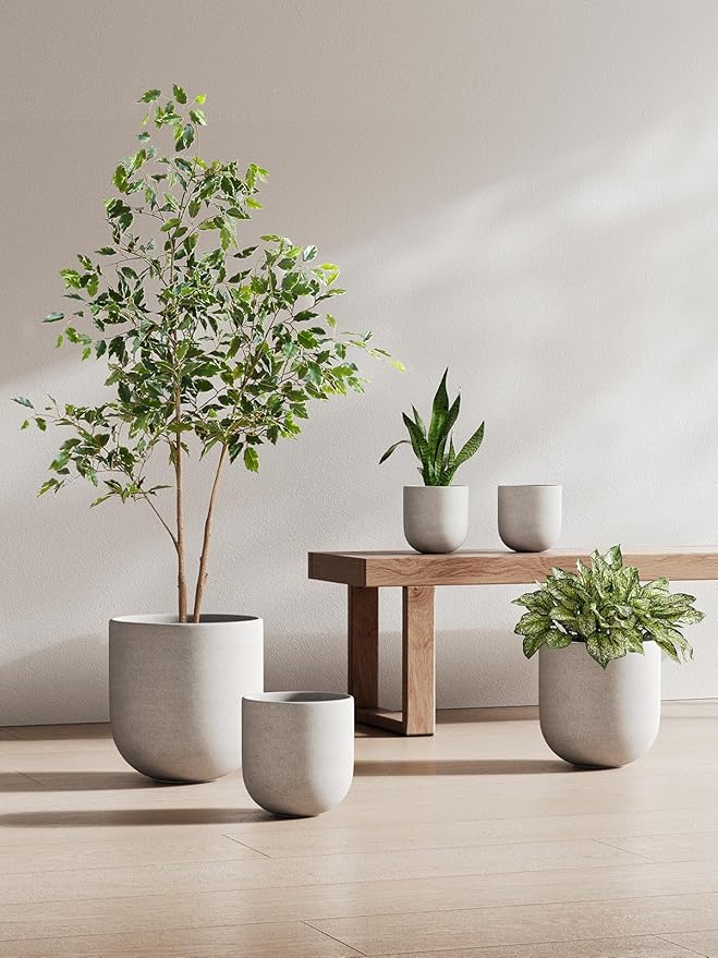 LE TAUCI 6 Inch Plant Pot, Ceramic Planter for Herbs & Small Houseplants, Tabletop Indoor Pot for Shelf, Desk and Windowsill, Small Planter with Drainage Hole & Rubber Plug, Neutral Gray