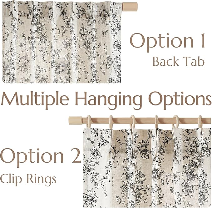 jinchan Pinch Pleated Curtains Floral Linen Blend Curtains for Living Room 63 Inch Length Black Peony Flower Printed Curtain Rod Pocket Back Tab Farmhouse Pinch Pleat Drapes with Hooks Set 2 Panels