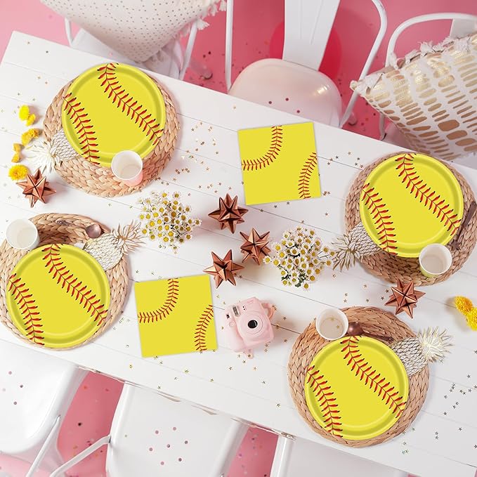40 Pcs Softball Plates and Napkins Party Supplies, Disposable Paper Plates and Napkins Tableware Set for Sports Theme Softball Birthday Party Decorations Serves 20
