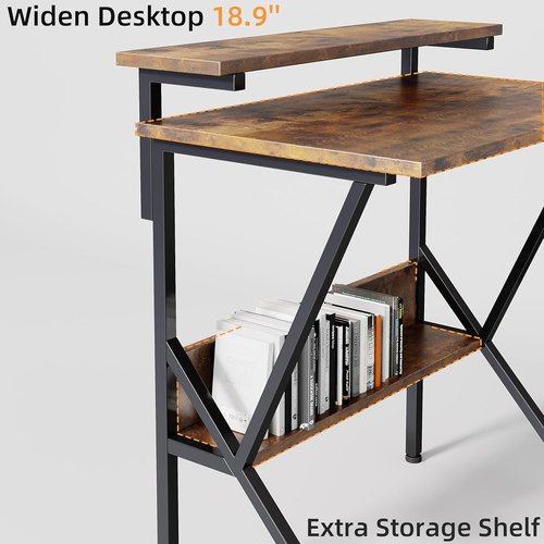 COTUBLR Small Computer Desk - 27.5 Inch Compact Study Desk with Adjustable Monitor Stand | Rustic Brown