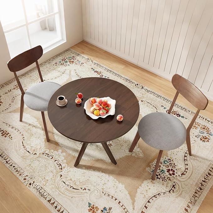 ERGOMASTER 3-Piece Dining Table Set for 2, 36" Kitchen Round Table with 2 Chairs, Rubber Wood Legs, Brown
