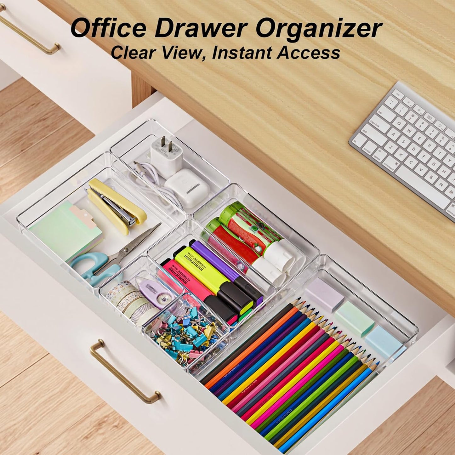 SMARTAKE 7-Piece Drawer Organizer - Non-Slip Silicone Pads for Makeup, Jewelry & Utensils | Clear Storage Trays