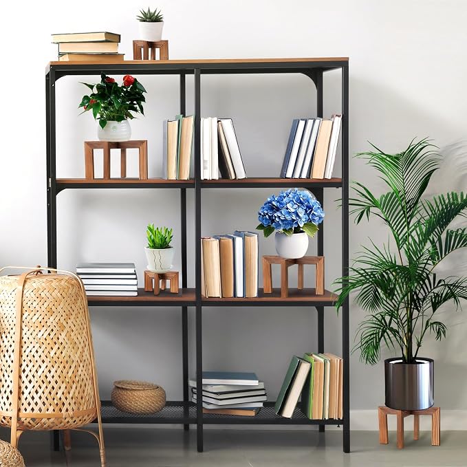Wonderjune 2 Pcs Wood Plant Stands Indoor Mid Century Modern Holders for Plants Wooden Flower Stands, Boho Rustic Wooden Stool for Plant Pot Holder(Large Fit 5-15 Inch Pot, Small Fit 3-8.2inch)