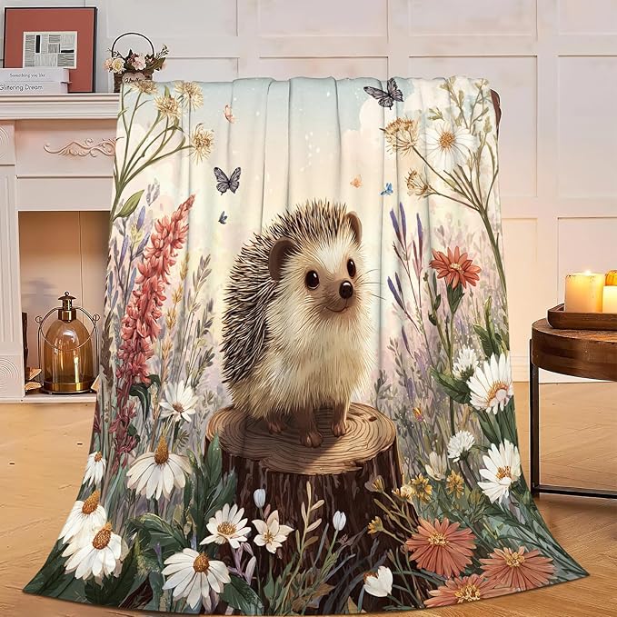 Hedgehog Blanket Cute Hedgehog Throw Blanket Soft Cozy Fleece Fuzzy Stuffed Plush Flannel Gifts for Girls Women Boys Kids Adults 40''x50''