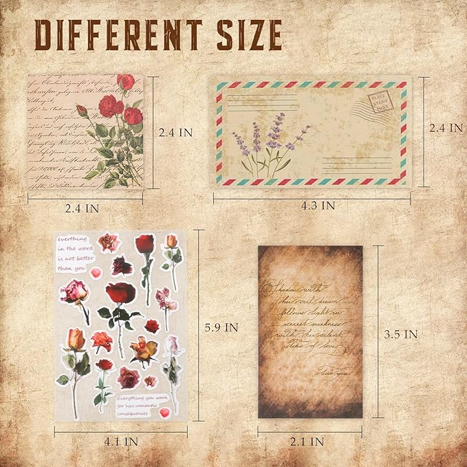 517 Pcs Vintage Scrapbook Paper,Scrapbook Supplies Stickers,Journaling Supplies Include 37 Pcs Flowers Stickers Aesthetic Journal Paper for Planner,Bullet Journaling,Junk Journal