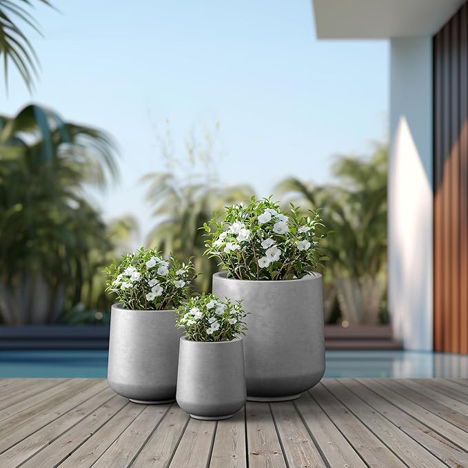 Kante 15.3"+11.6"+8.2" Dia Round Concrete Planter, Large Outdoor Indoor Planter Pots Containers with Drainage Holes and Rubber Plug for Home Garden Patio, Natural Concrete