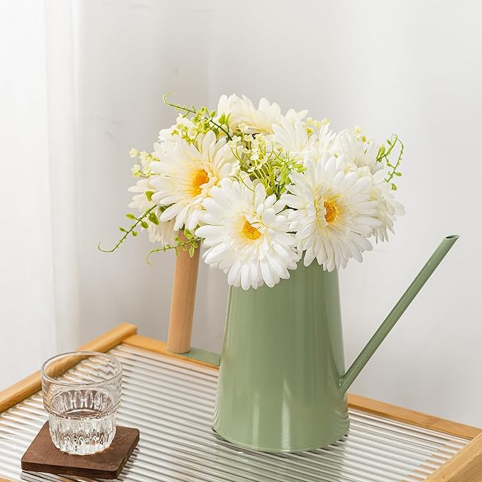 TOPIA Fake Flowers Artificial Daisies & Gerbera Bouquet Silk White 10 Stems Match with Wild Flowerets