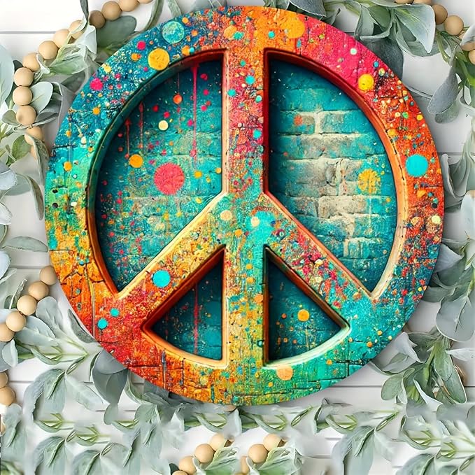 Vintage Peace Sign Metal Tin Wall Art, 7.98x7.98" - Perfect for Home, Bar, Cafe & Garage Decor