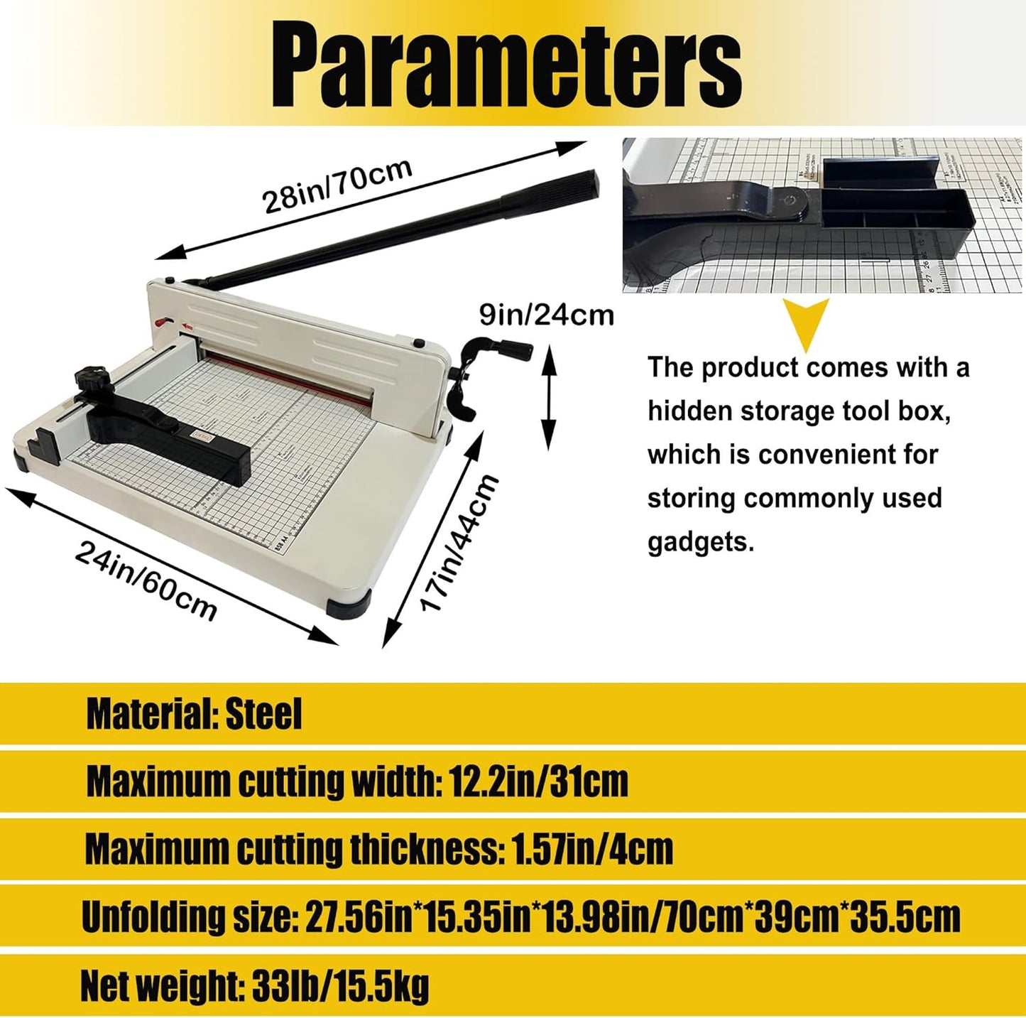 Thick Layer Paper Cutter - 12.2" A4 Manual Trimmer with Hidden Storage | Max Cutting Thickness 1.57’’