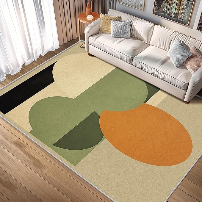 Mid Century Modern Rug 3x5, Washable Abstract Geometric Rugs for Living Room Bedroom, Minimalist Area Rug for Home Decor, Non Slip Backing Floor Carpet - 3 x 5 ft