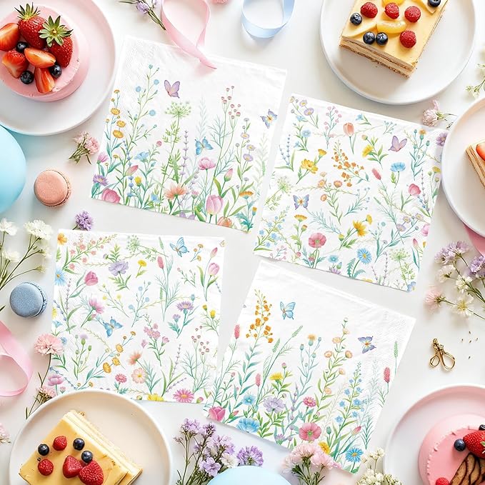 Wildflower Party Decorations Kit: Flower Birthday Decorations, Includes Wildflower Paper Napkins,Disposable Floral Cocktail Napkins for Wildflower Baby Shower Decorations
