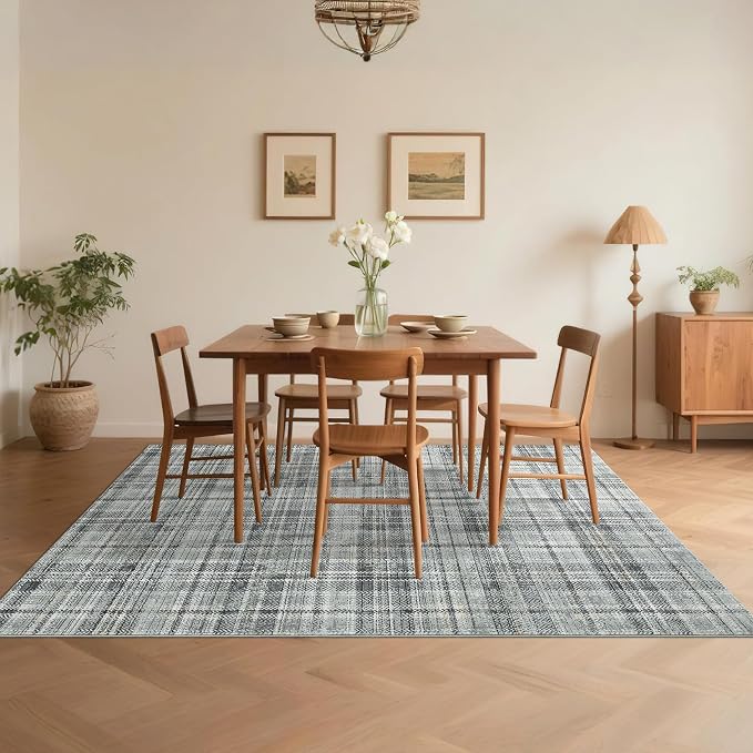 Washable Rugs 9 x 12 Rug for Living Room Soft Bedroom Rug Modern Plaid Large Area Rug Non Shedding Non Slip Throw Rugs Stain Resistant Carpet for Dining Room Nursery 9'x12' Greenish Grey