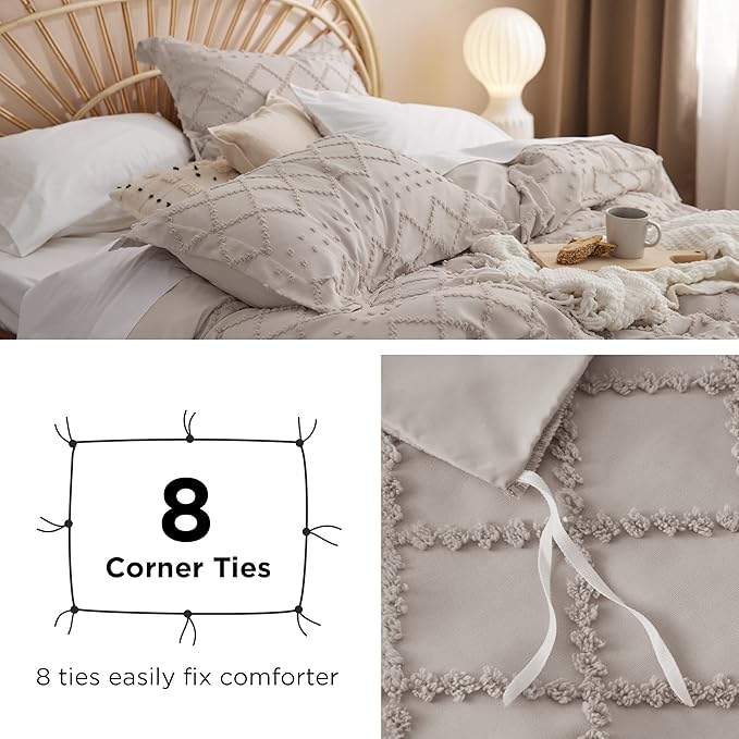 Bedsure Boho Oversized King Duvet Cover - Linen Breathable & Soft Boho Bedding, Machine Washable Comforter Cover for All Seasons, Includes 1 Duvet Cover 120"x98" with 2 Pillow Shams & Zipper Closure