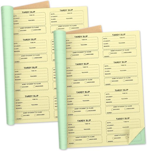 Engrowtic Tardy Slip Book - 800 Carbonless Duplicate Slips | 3.5 x 4.3 Inch for Easy Student Late Arrival Tracking (Yellow & Green)