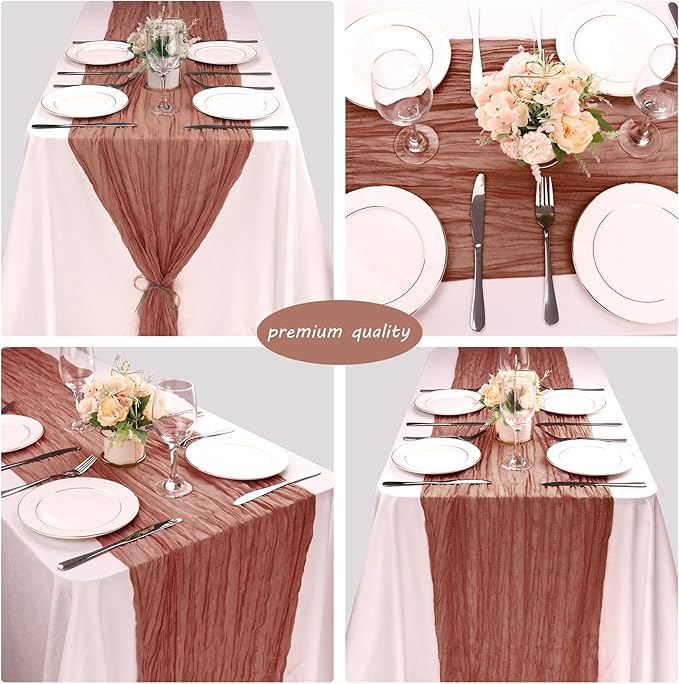 Fivenl 12 Pack Cheesecloth Table Runner 35x72 Inch Boho Gauze Rustic Cheese Cloth Long Romantic for Wedding Bridal Shower Birthday Party Decor (Dusty Blush)