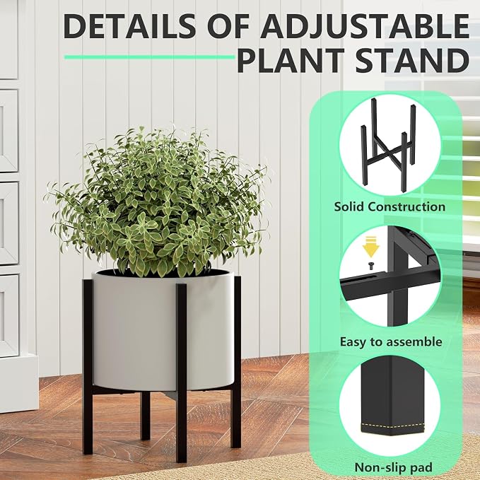 Urban Deco Adjustable Metal Plant Stand Outdoor & Indoor Planter With Stand Fits for 8-14 Inch Plant Holder Mid Century Modern Flower Stand Corner Outdoor Plant Stands for Patio