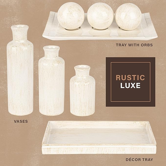 Creative Scents Rustic Luxe Vase Set - Vases for Decor, Perfect for Holding Pampas Grass, Dried/Fresh Flowers, Vases for Your Kitchen, Bedroom, Office, Living Room, Bathroom, or Shelf Decor
