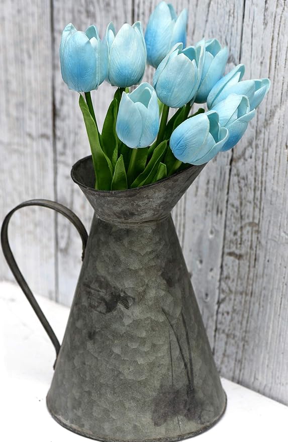 FiveSeasonStuff Real Touch Tulips Artificial Flowers – 15 Stems Faux Tulip Bouquet in Gift Box for Wedding, Home Decor, Party, Floral Arrangements (Arctic Blue)
