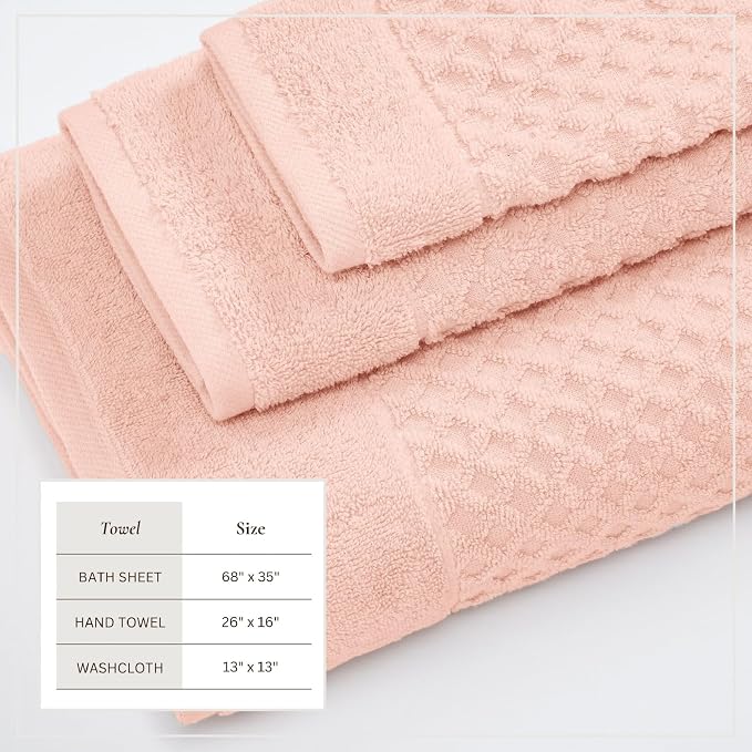 Great Bay Home Bath Towels - 100% Cotton 6 Piece Bath Sheet Set - Diamond Waffle Weave - Absorbent, Durable, Quick-Dry Towels for Bathroom (Blush)
