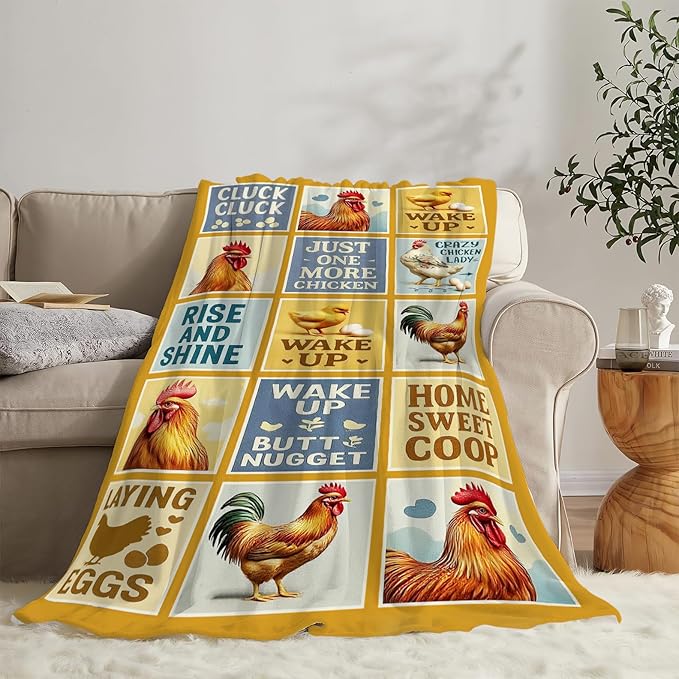 Chicken Blanket Rooster Throw Blanket Farm Animal Soft Cozy Fleece Fuzzy Stuffed Plush Flannel Gifts for Girls Women Boys Kids Adults 40''x50''