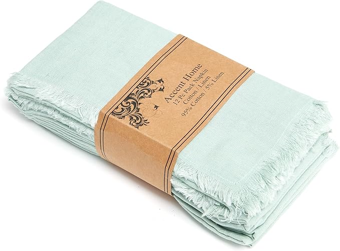 ACCENTHOME Teal Cotton Linen Napkin Set of 12 18x18 inch Dinner Napkins - Washable Soft Premium Hotel Quality Reusable Hemmed Edges Napkins Perfect Table Linens for Family Dinners, Weddings