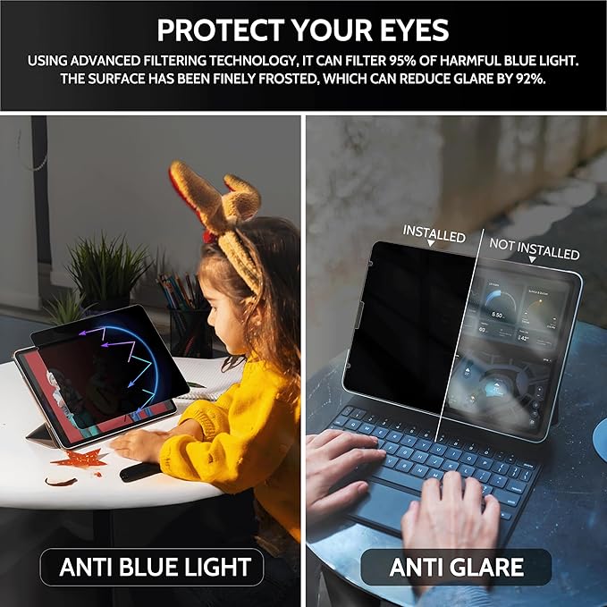 Peslv 360° Privacy Screen for iPad Air 5th/4th Gen & iPad Pro 11 (2018-2022), Anti Glare Blue Light Spy Filter Private Cover, High Sensitive Bubble-Free Easy Install Black Security Protector