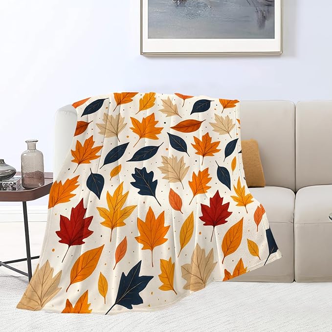 Fall Blanket Autumn Maple Leaf Throw Blanket Fall Soft Cozy Fleece Fuzzy Stuffed Plush Flannel Gifts for Girls Women Boys Kids Adults 40''x50''