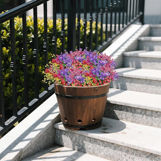 Artificial Flowers, 12 Bundles UV-Resistant and Not-Fading PE Faux Plants Flowers for Outdoor Planters Home Garden Porch Wedding Décor, Yellow Purple Pink Red