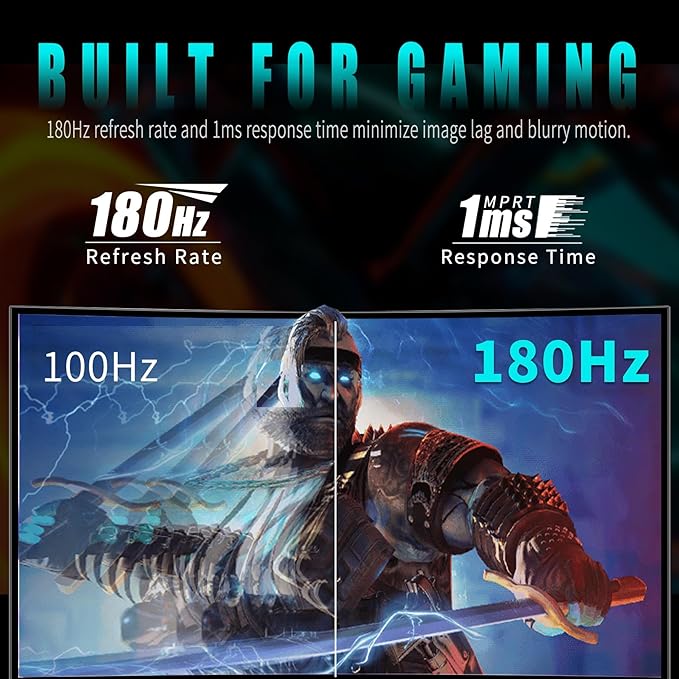 Viewedge 27 inch Curved Gaming Monitor 180Hz 1ms, FHD 1920x1080P Computer Monitor,1800R VA Screen, 120% sRGB with FreeSync, Low Motion Blur, HDMI & DP, Built-in Speakers